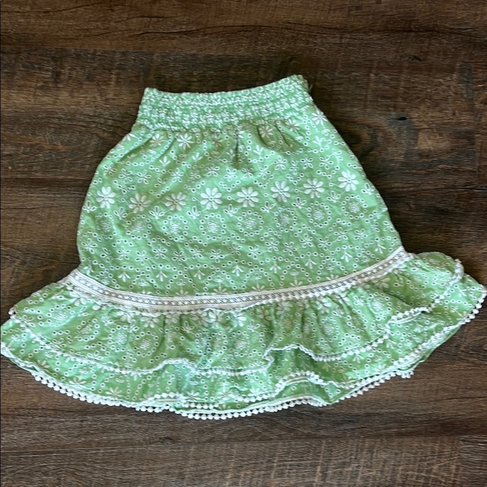 Green Bubble Mini Skirt with Ruffled Smocked Design